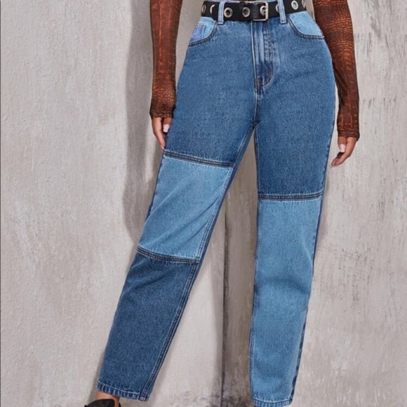 SHEIN Denim - SHEIN | High Waist Panel Block Denim Jeans L
